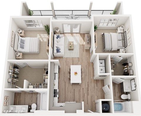 Floor plan for 2 beds, 2 baths, 1127 sqft